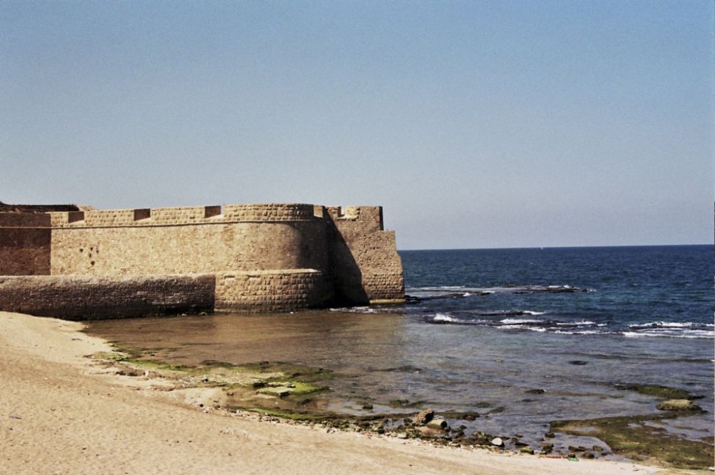 Old City Walls outside Akko. It is on a peninsula in the Meditterean Sea.